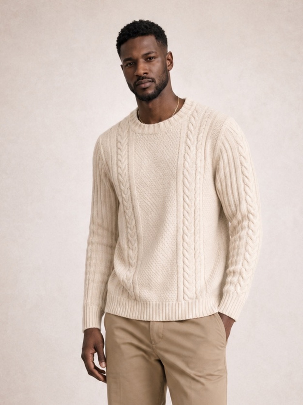 Joe's ID Cable Knit Sweater Minimalist Scandinavian quiet luxury Cream Chunky L